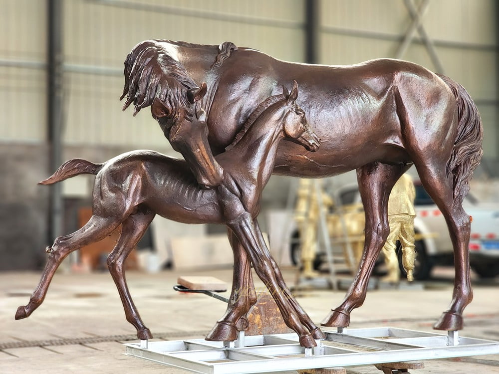 Mare and Foal Bronze Sculpture
