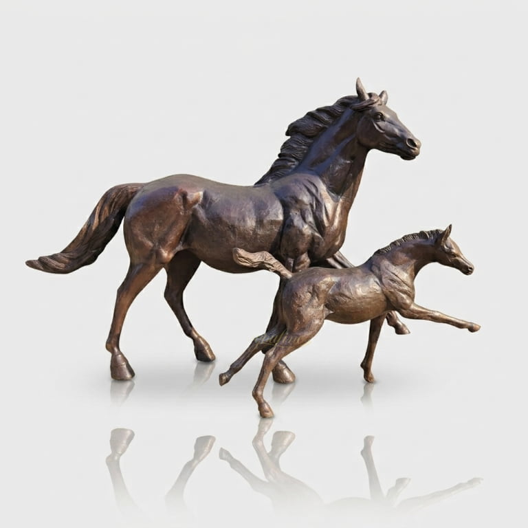 Sculpture of a mare and foal playing