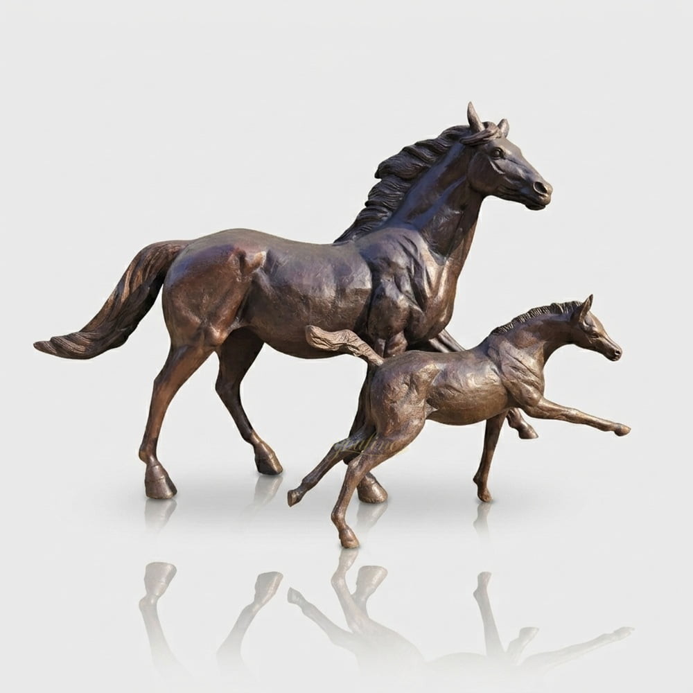 Sculpture of a mare and foal playing