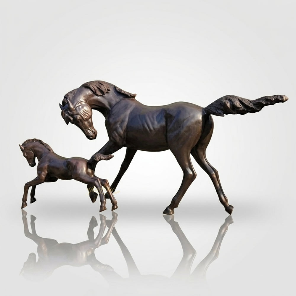 bronze Sculpture of a mare and foal playing