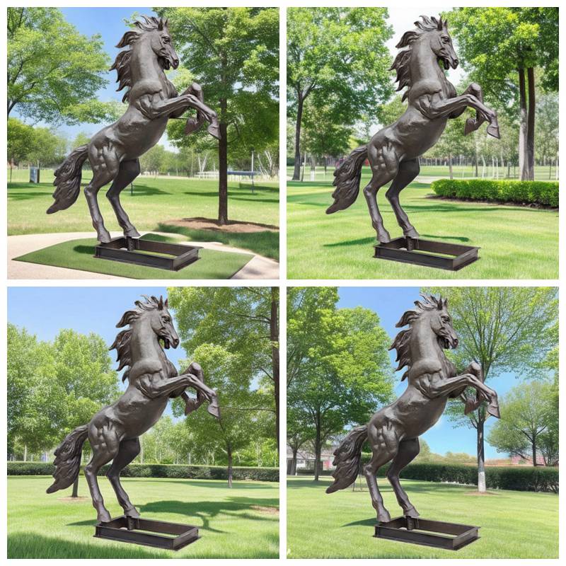Bronze Black Horse Sculpture with Hoof Raised BOKK-827 - Bronze Horse Statues - 4