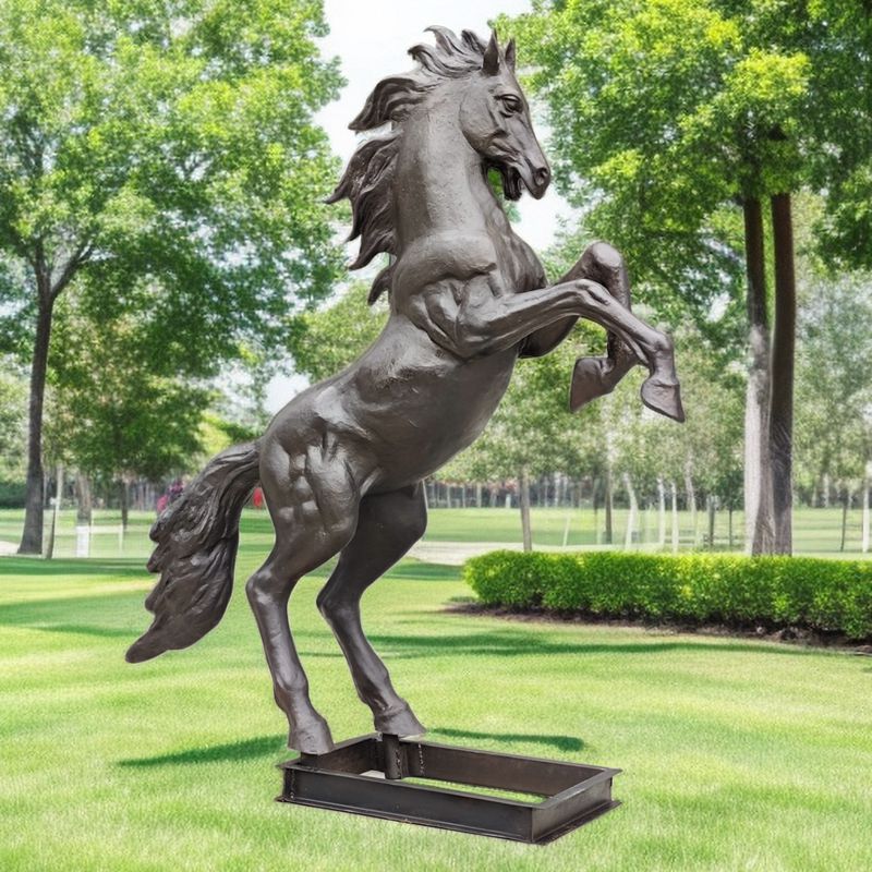 Bronze Black Horse Sculpture with Hoof Raised BOKK-827 - Bronze Horse Statues - 2