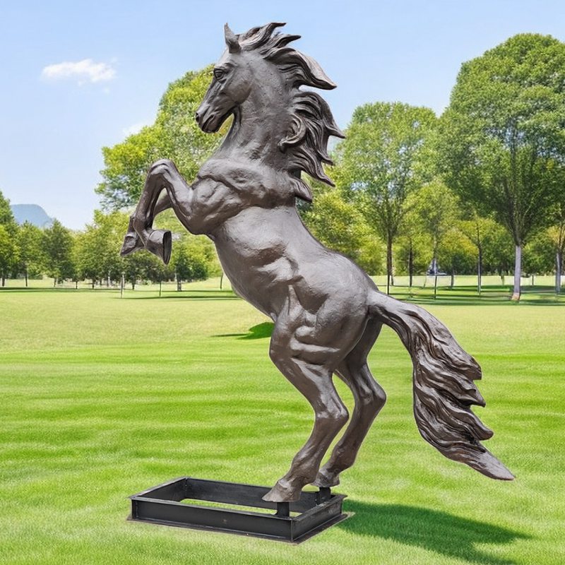 Bronze Black Horse Sculpture with Hoof Raised BOKK-827 - Bronze Horse Statues - 1