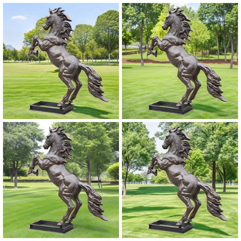 Bronze Black Horse Sculpture with Hoof Raised BOKK-827 - Bronze Horse Statues - 3
