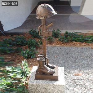 Bronze Memorial Battle Cross Boots Gun Helmet Statue for Sale BOKK-693