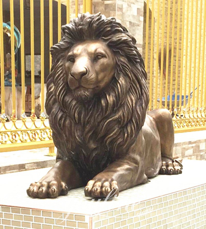 Antique Bronze Lion Statue for Front Porch BOKK-652 - Bronze Animal Sculpture - 36
