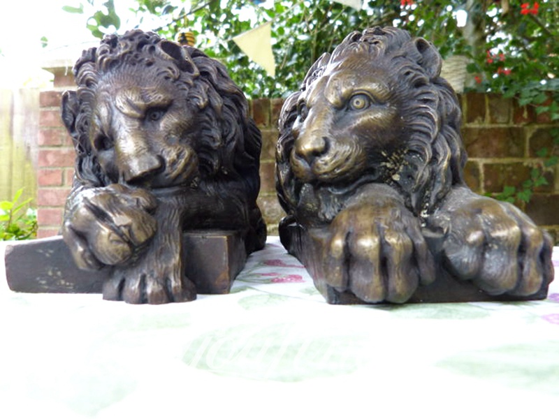 Antique Bronze Lion Statue for Front Porch BOKK-652 - Bronze Animal Sculpture - 21