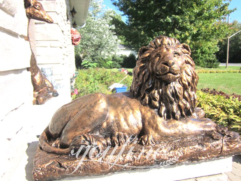 Antique Bronze Lion Statue for Front Porch BOKK-652 - Bronze Animal Sculpture - 2