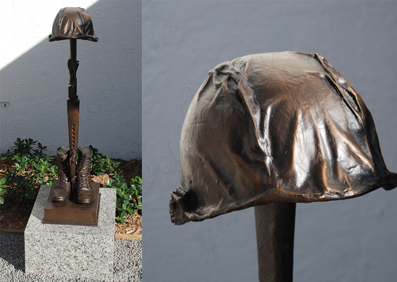 Bronze Memorial Battle Cross Boots Gun Helmet Statue for Sale BOKK-693 - Bronze Military Statues - 2
