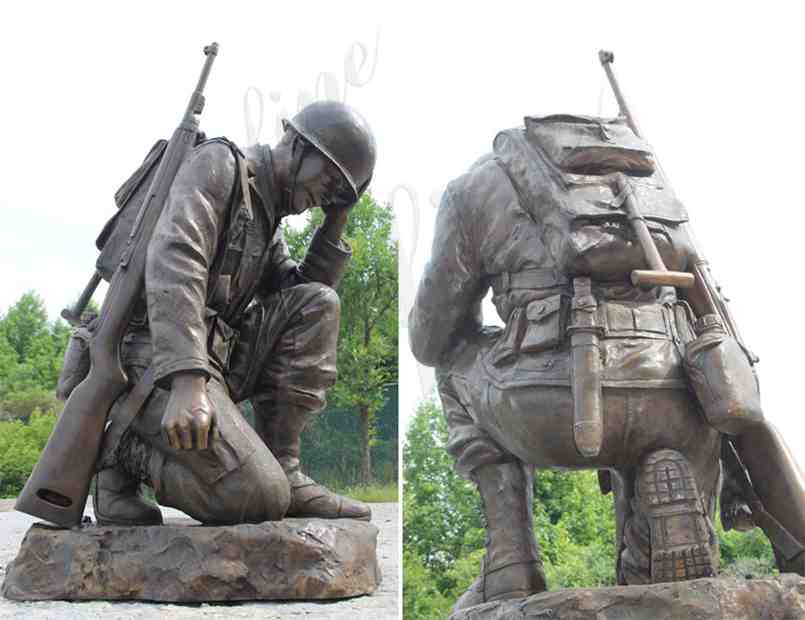 Casting Bronze Life Size Kneeling Soldier Statue for Sale BOKK-481 - Bronze Military Statues - 2
