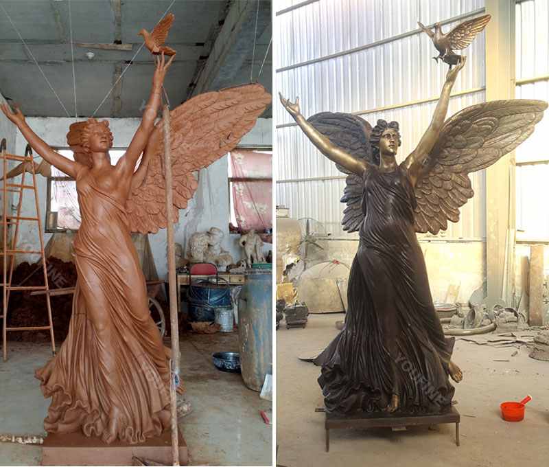 Outdoor Bronze Angel Garden Statue with Dove Design for Sale BOKK-475 - Bronze Angel Sculpture - 4