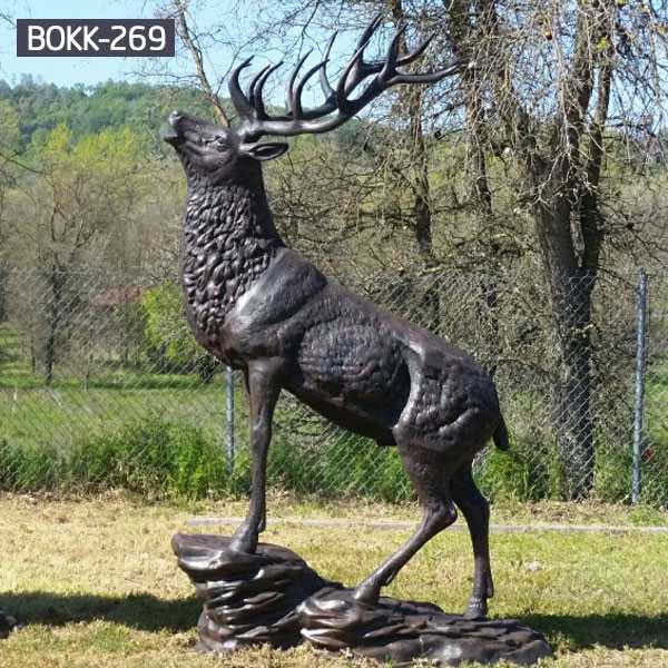 Outdooe Life Size Standing Bronze Reindeer Statue