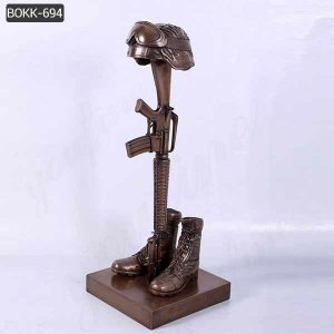 War Memorial Bronze Battle Cross Boots Gun Helmet Statue BOKK-694