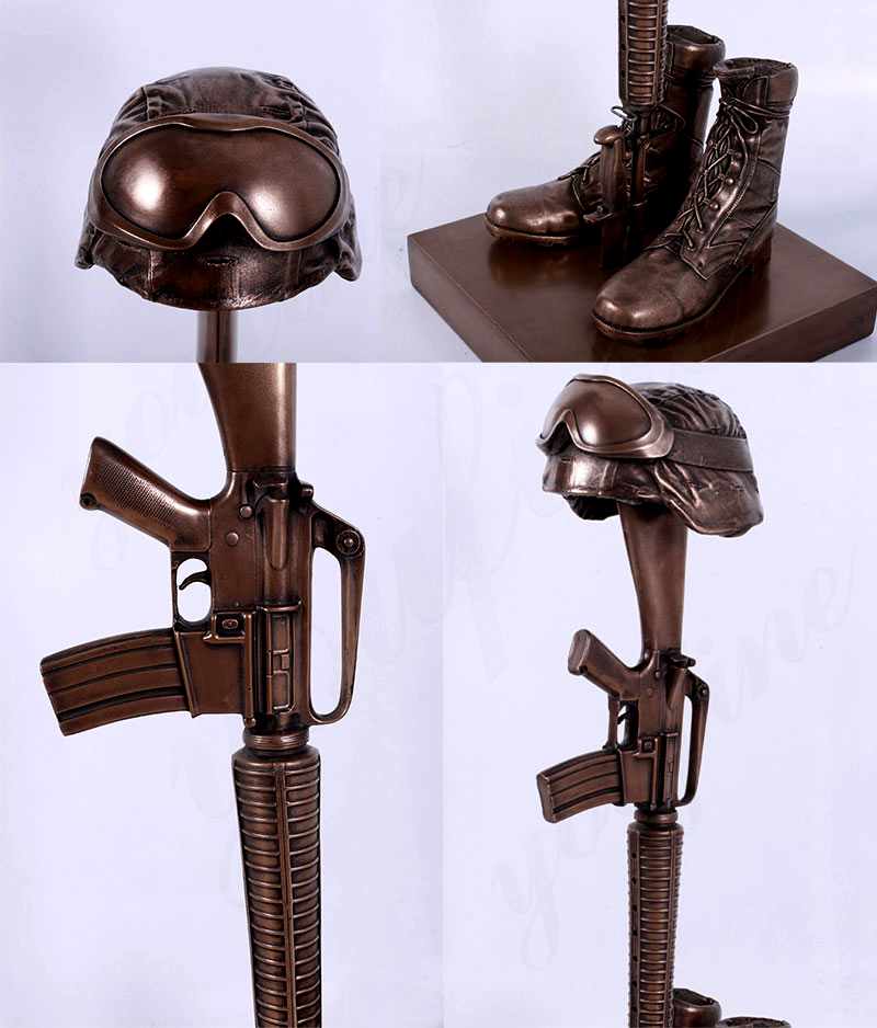 War Memorial Bronze Battle Cross Boots Gun Helmet Statue BOKK-694 - Bronze Military Statues - 2