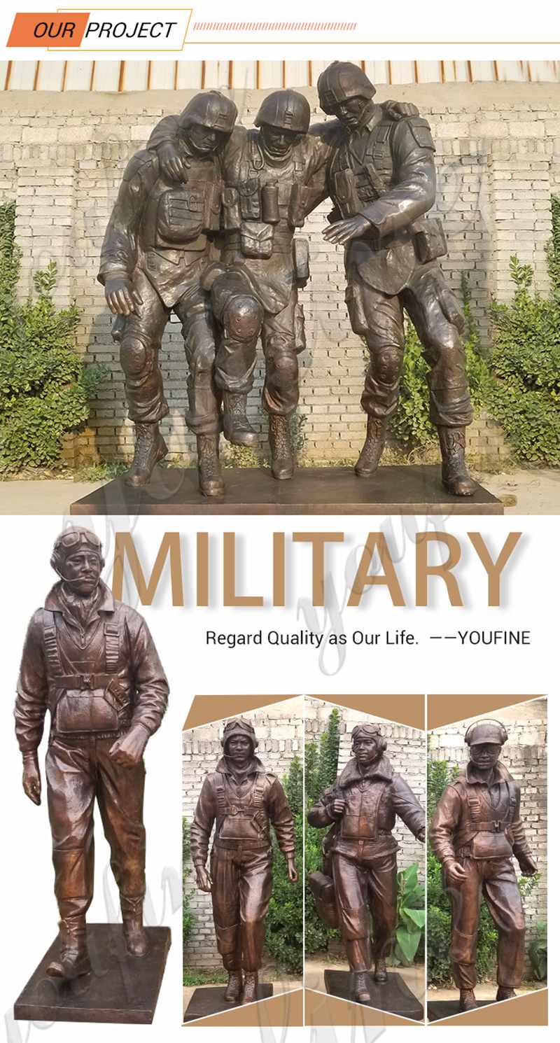 Outdoor Casting Bronze Soldier Statue Holding Folded Flag for Sale BOKK-28 - Bronze Military Statues - 4