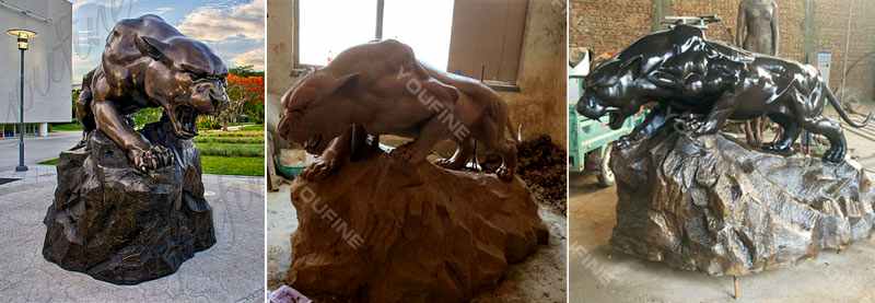 life size black panther statue bronze casting leopard school statue