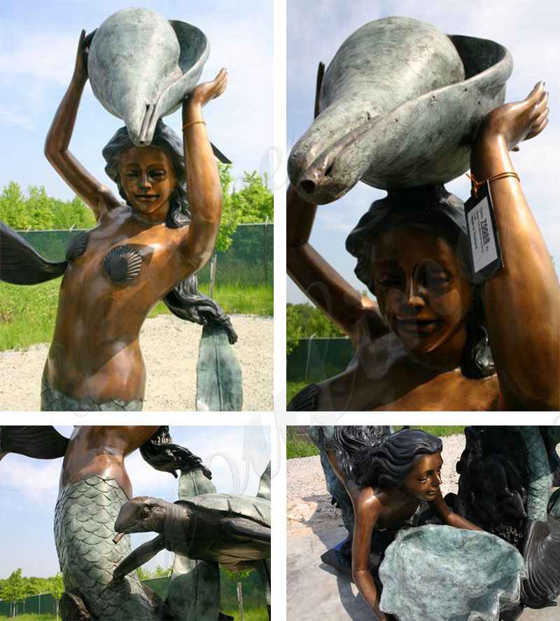 Large Bronze Mermaid Statue with Dolphins