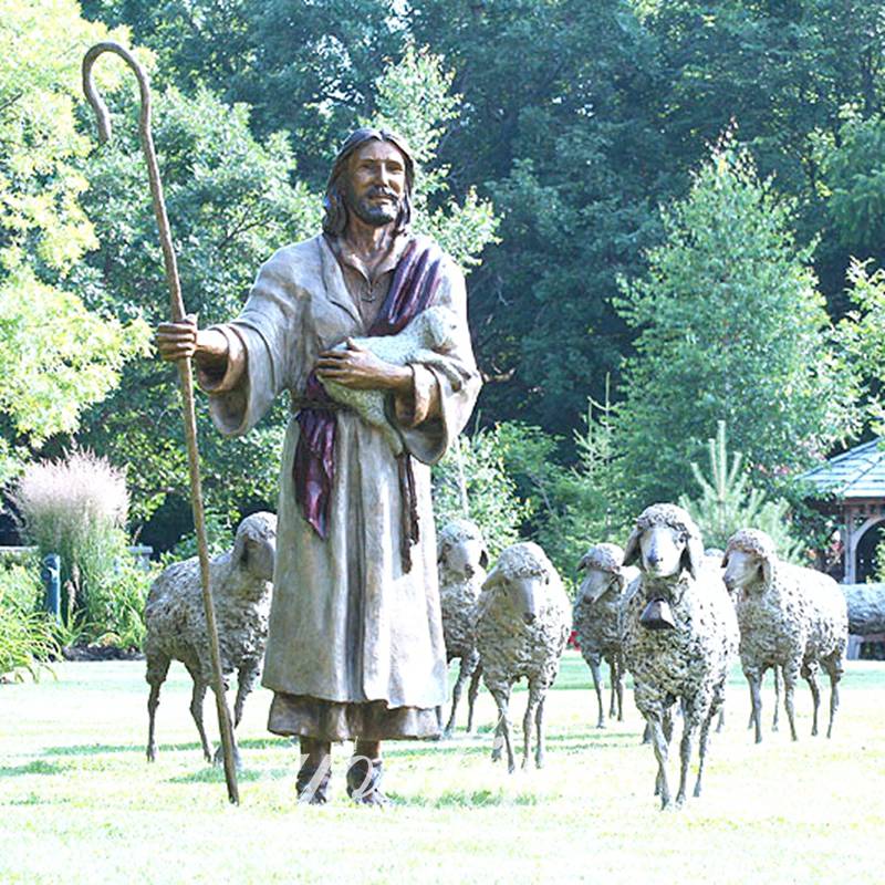 outdoor life size jesus holding sheep statues-YouFine Sculpture