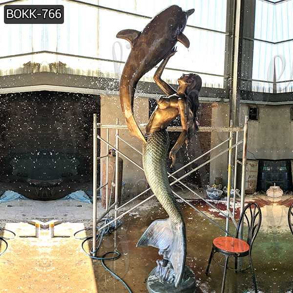 Beautiful Large Outdoor Bronze Mermaid Statue with Dolphin on Sale
