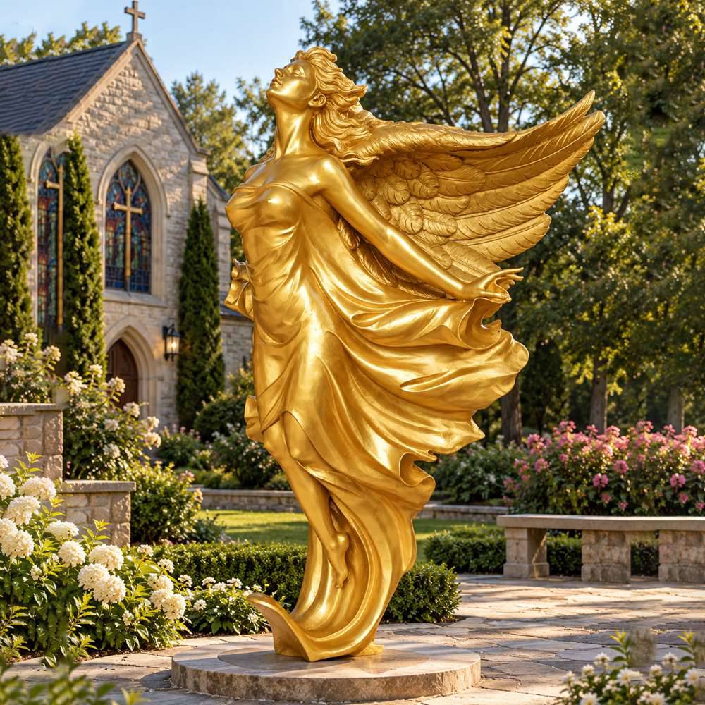 Bronze golden Flying Angel Statue for Garden