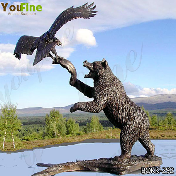 Large Bronze Bear Reaching for Eagle Statue for Sale