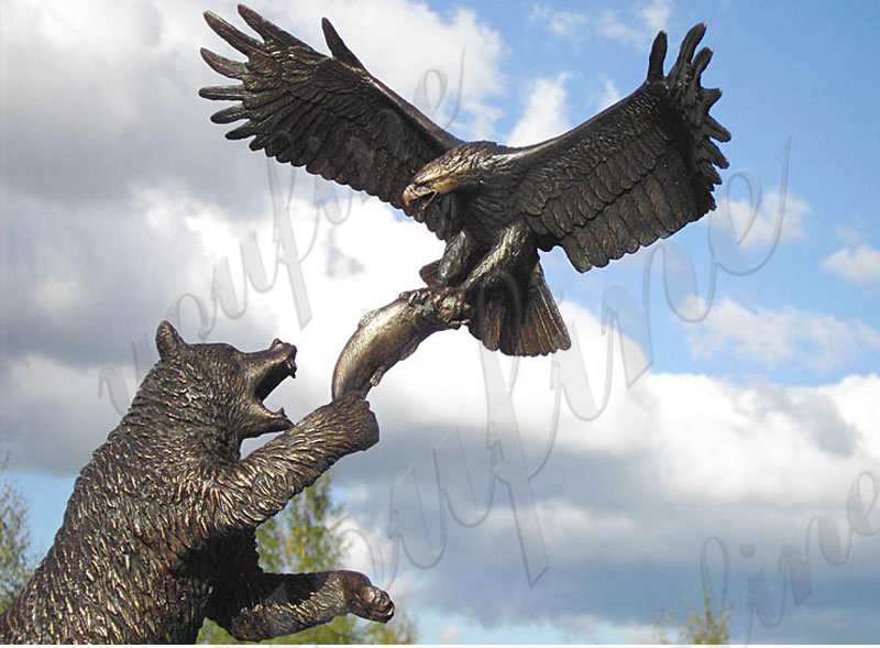 Large Bronze Bear And Eagle Statue Fight for Food BOKK-292 - Bronze Bear Statues - 4