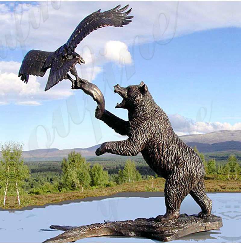 Large Bronze Bear And Eagle Statue Fight for Food BOKK-292 - Bronze Bear Statues - 3
