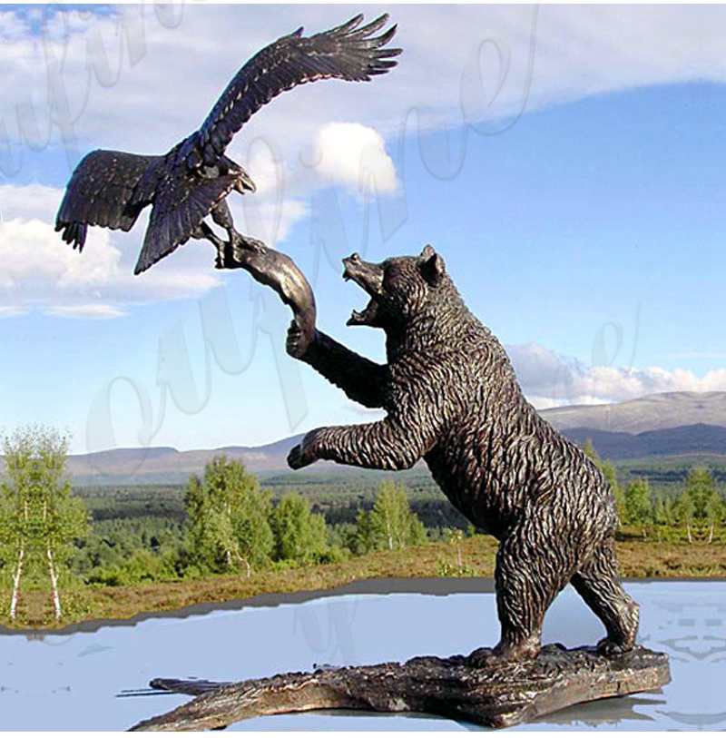 Large Bronze Bear And Eagle Statue Fight for Food Art Decor Supplier BOKK-292 - Bronze Bear Statues - 1