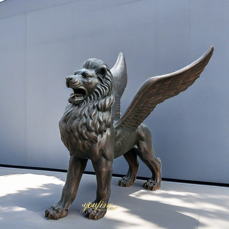 large sculpture lion with wings