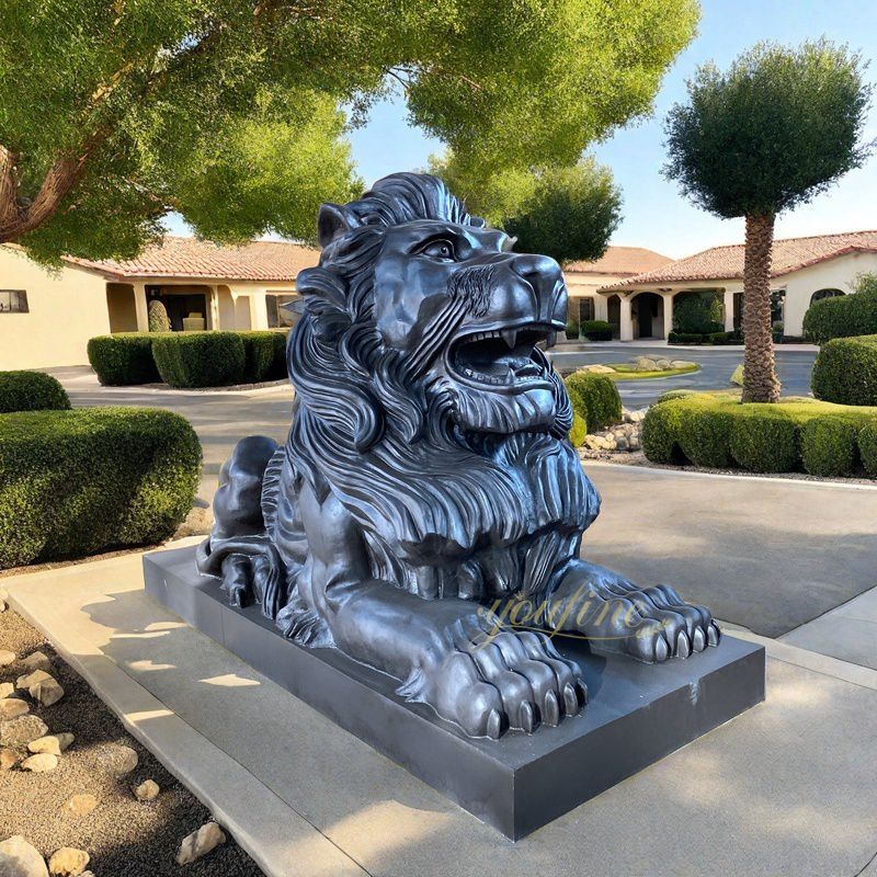 Bronze Guardian Lion Statues Front Porch