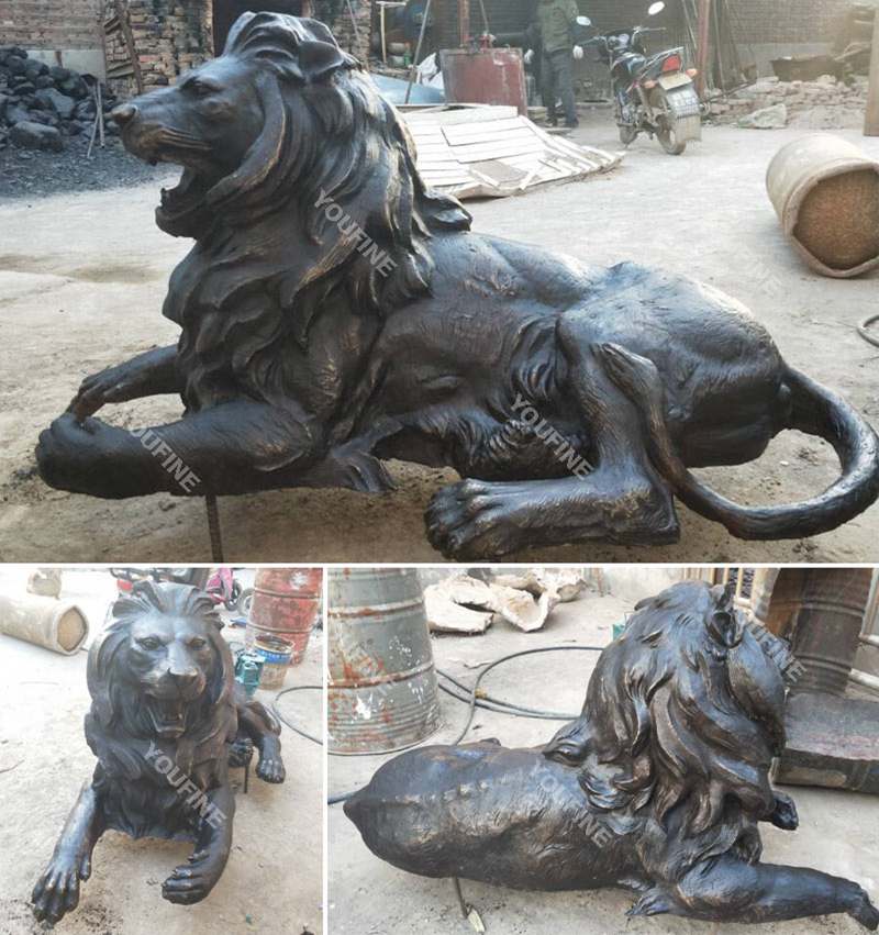 Life size custom casting bronze lion sculpture guardian outdoor lion statue for front front porch and home for sale