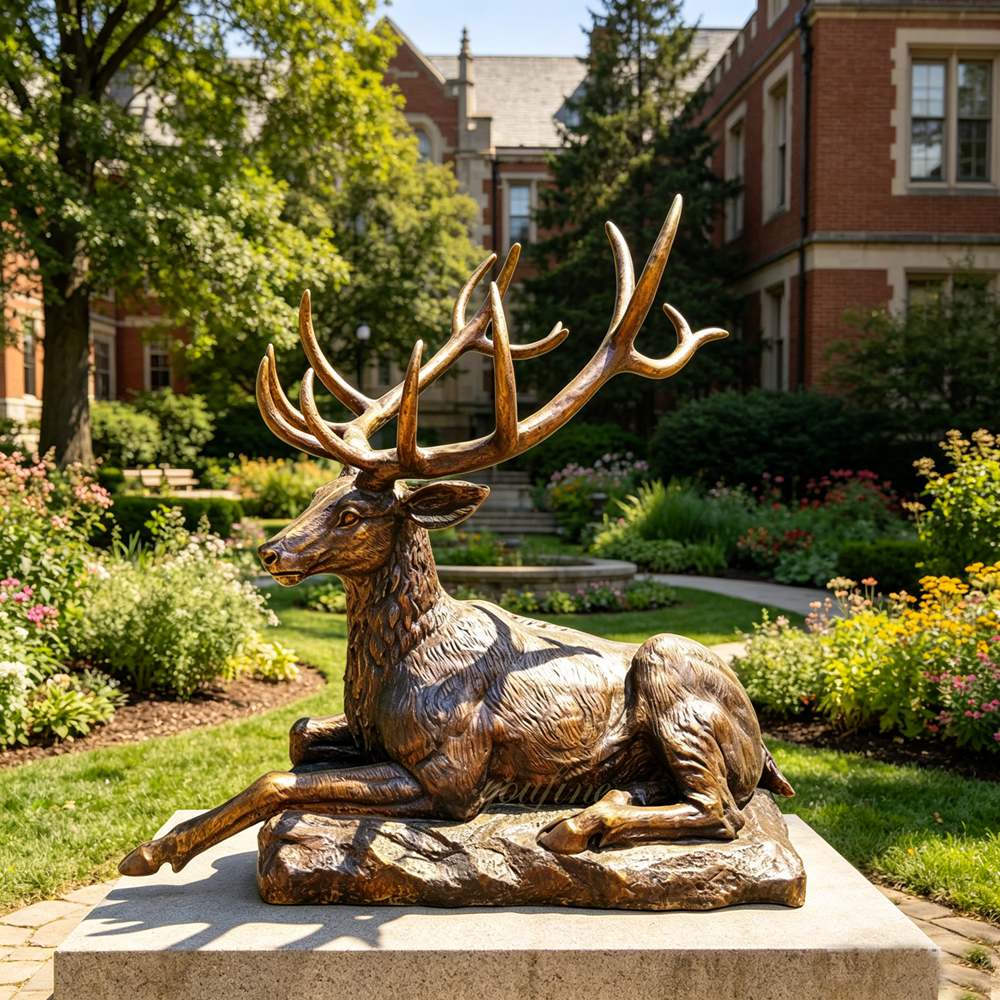 Elegant Resting Deer Statue for school garden