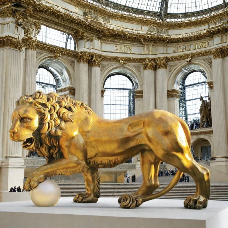 bronze large gold lion sculpture