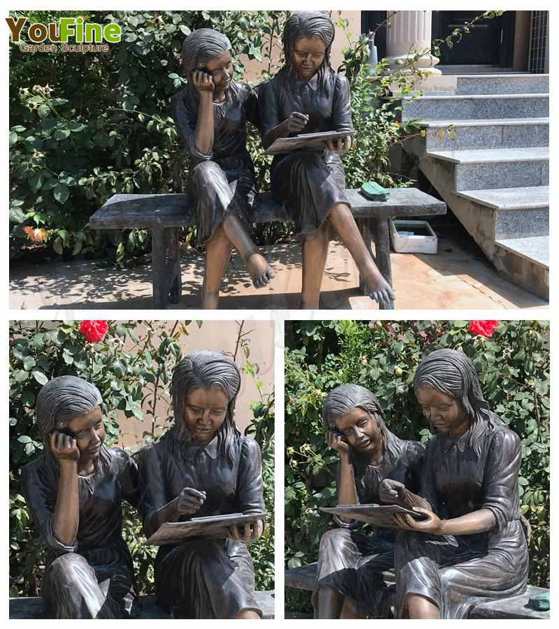 Casting Bronze Sisters Garden Statue Factory Supply BOKK-788 - Bronze Children Sculpture - 1