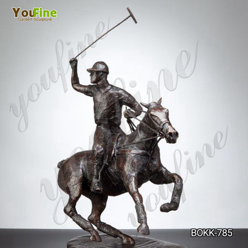 Bronze Polo Player and Horse Statue