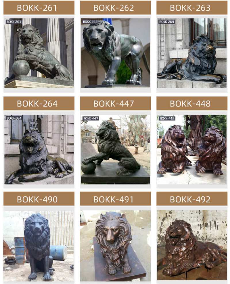 Outdoor Guardian Bronze Lion with Ball Statue for Sale BOKK-447 - Bronze Animal Sculpture - 4