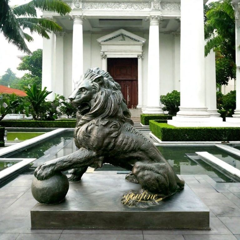 lion statue outside house