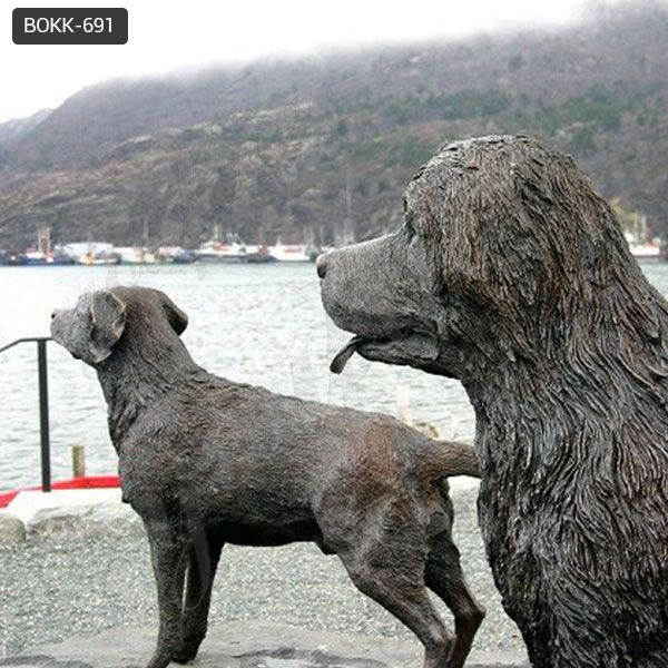 Antique Black Bronze Newfoundland Dog Statue