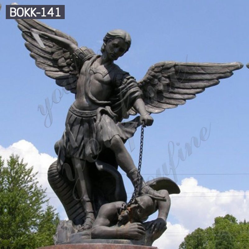 Antique Bronze Archangel Michael Statue Slaying Demon for Sale