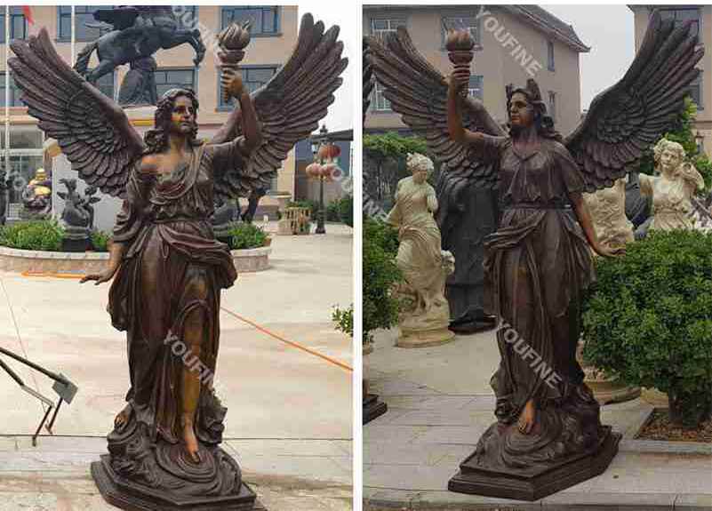 Antique Large Bronze Angel with Torch Statue for Sale BOKK-453 - Bronze Angel Sculpture - 2