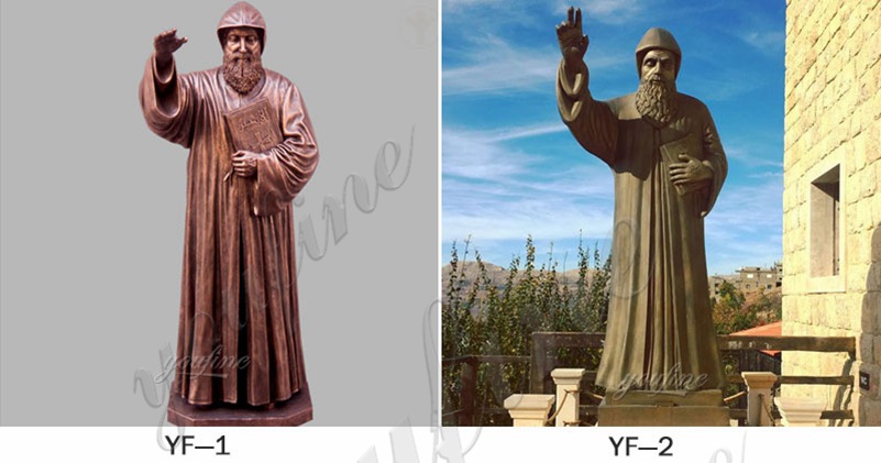 Large Catholic St. Charbel Bronze Garden Statue for Sale BOKK-611 - Bronze Religious Sculpture - 2