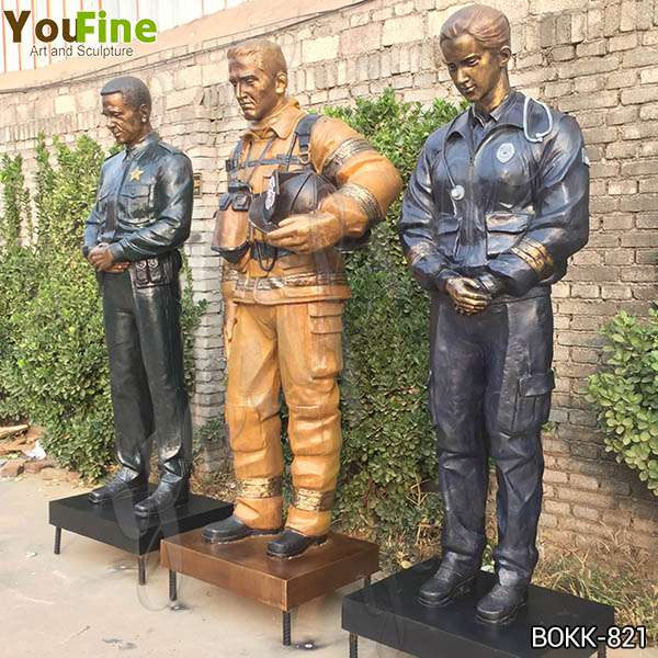 Custom Life Size Bronze Officer Firefighter EMS Statues from Factory Supply