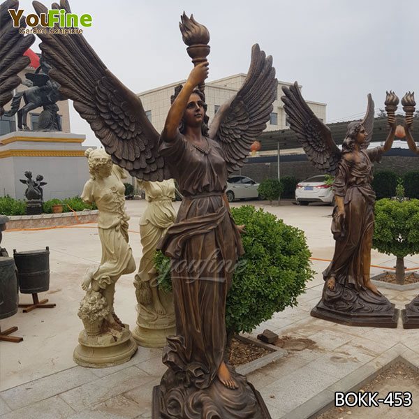 Large Bronze Angel with Torch Statue for Sale