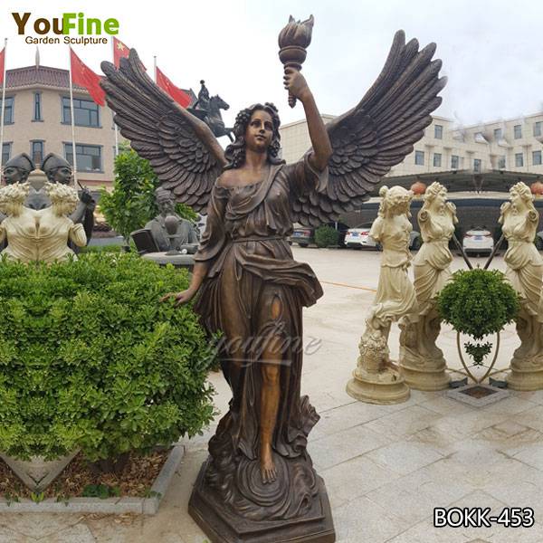 Large Bronze Angel with Torch Statue