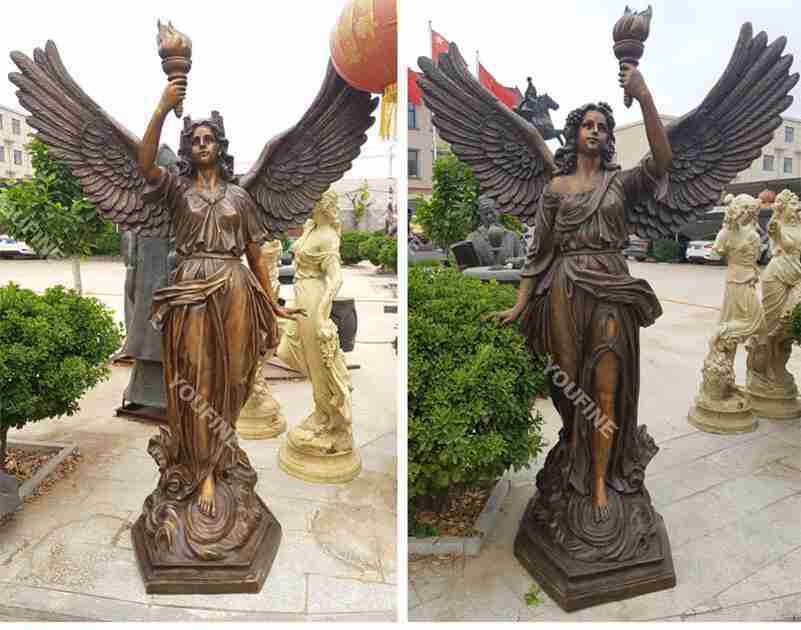 Antique Large Bronze Angel with Torch Statue for Sale BOKK-453 - Bronze Angel Sculpture - 1