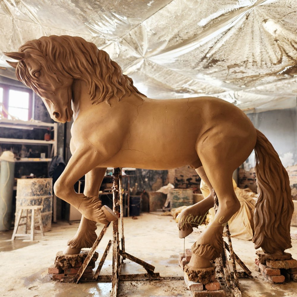 Full body raw clay model of Friesian horse statue