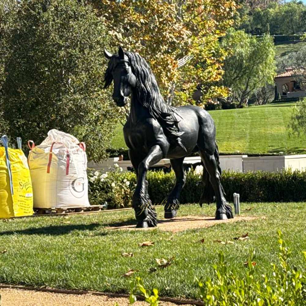 Full size black Friesian bronze horse luxury villa lawn decor