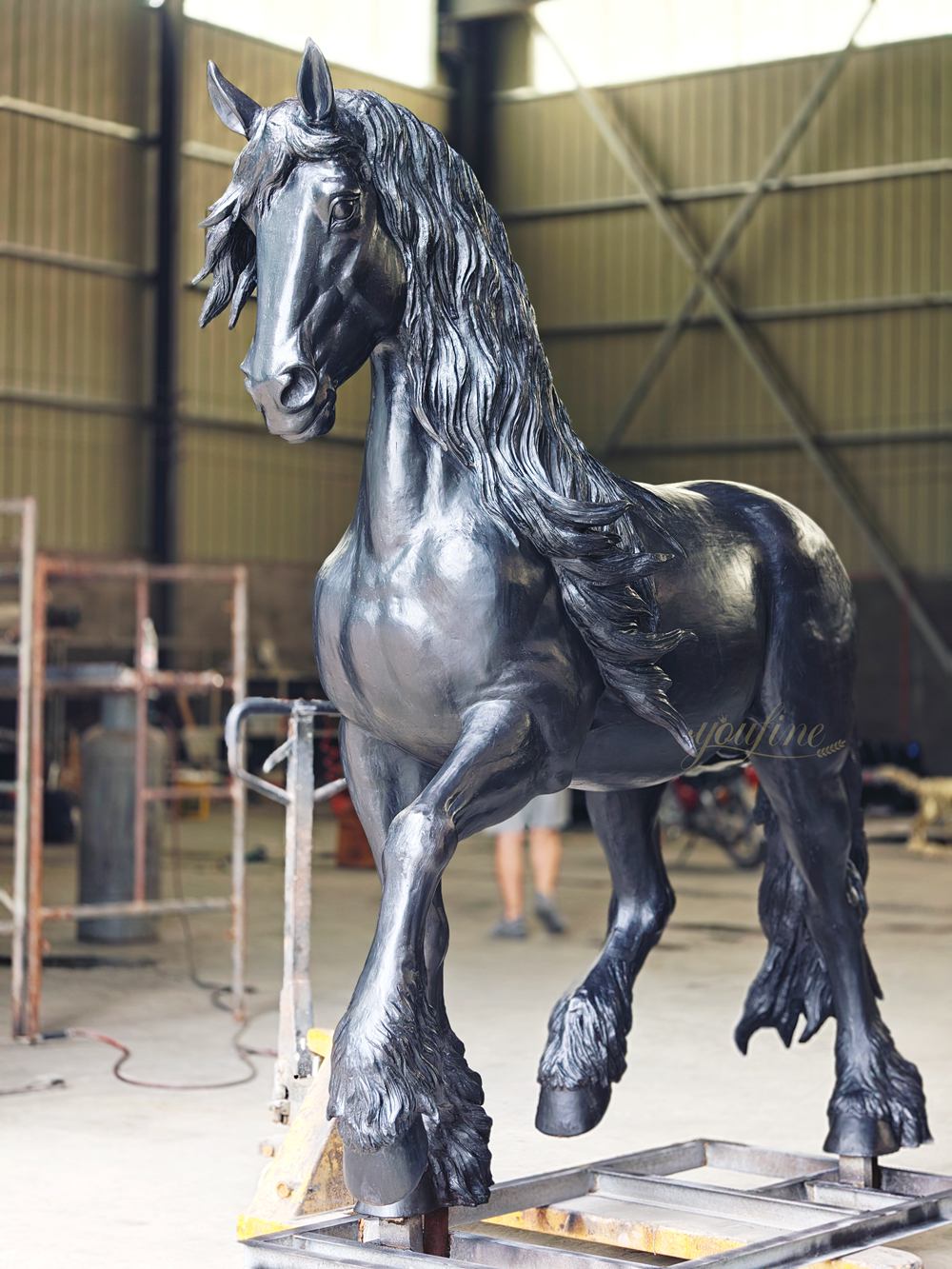 Large Black Friesian Horse Bronze Sculpture
