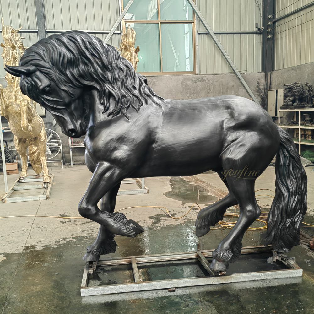 Large bronze Friesian horse statue black finish