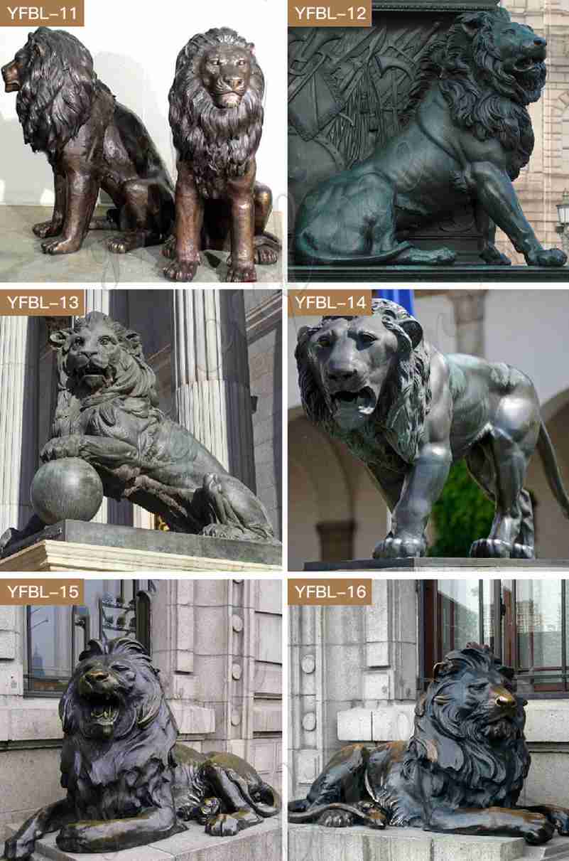 Life Size Bronze Squatting Lion Statue Outdoor